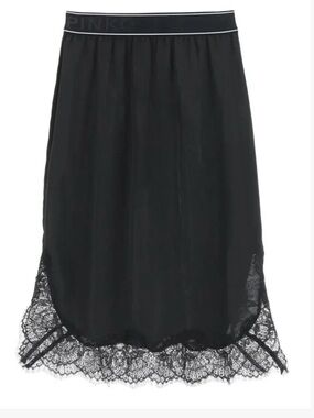 Pinko Black Lace-Hem Midi Slip Skirt